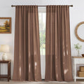NICETOWN Thick Linen Semi Sheer Gold Brown Curtains for Living Room, Pleat Tape Semi Sheer Drapes Privacy Added with Light Filtering Window Treatments for Bedroom, W52 x L84, 2 Panels