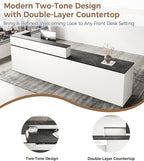 Modern L-Shaped Reception Desk with Counter – 71" Front Desk Reception Room Table with Lockable Drawer & Keyboard Tray for Office, Salon, Lobby, Checkout (White + Black, Right)