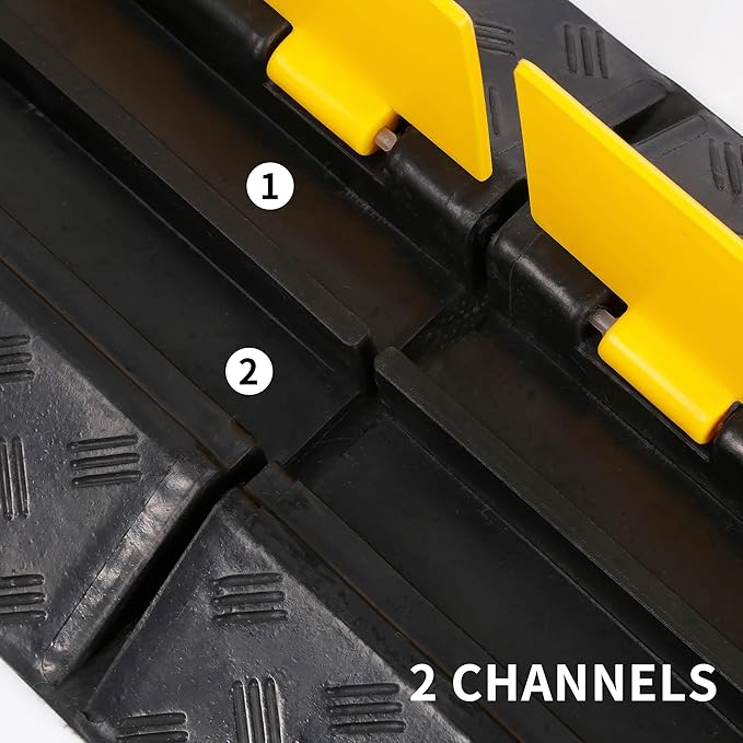 Rubber Cable Ramp Cord Cover Cable Protector Ramps Wire Hose Protective 2 Channel 22000Lbs Load Capacity Traffic Speed Bump for Asphalt Concrete Gravel Driveway Indoor Outdoor, 1 Pack