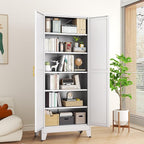 White Metal Storage Cabinet,75" Steel Cabinets for Home Office, Kitchen Pantry Storage Cabinet with Doors and 5 Adjustable Shelves, Tool Cabinets, for Office, Home, Garage, School