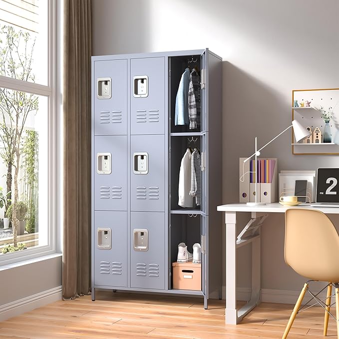 9 Doors Locker Storage Cabinet, Metal Lockers for Office, School, Gym, Home, 72" Tall, Require Assembly (Grey)
