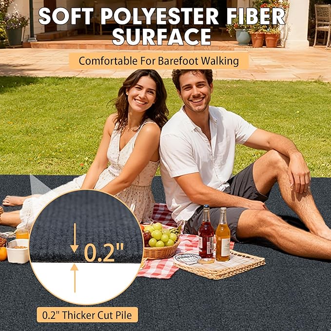 Marine Carpet,5 FT x 15 FT Dark Gray Indoor Outdoor Carpet 0.2" Thick Boat Carpet with Water-Proof TPE Backing, Non-Slide Outdoor Marine Carpet Roll for Home, Patio, Porch, Deck