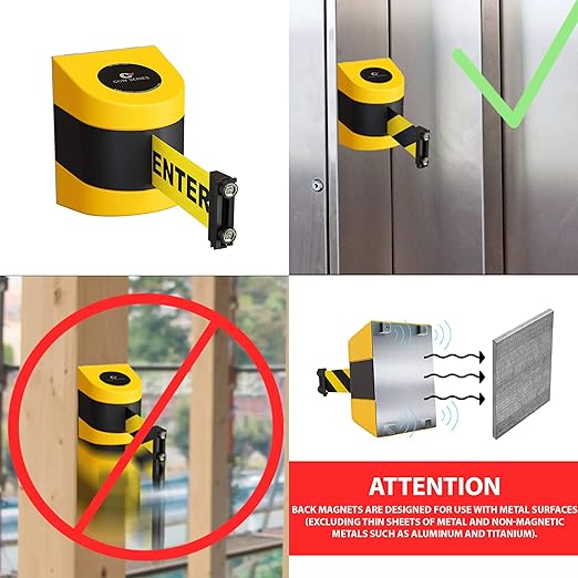 Crowd Control Warehouse - CCW Series WMB-220 Magnetic Wall Mount Retractable Belt Barrier - 15 Foot, Yellow with"Danger - Forklift Trucks" Black Letters Belt with Yellow ABS Case