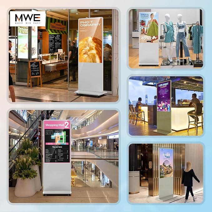 MWE 54 Inch Digital Signage Displays, LCD Screen Advertising Kiosk with Custom Service, Indoor Floor Standing Commercial Totem, Android System Vertical Poster with Auto Media Player-White