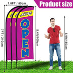 Buryeah 3 Sets Now Open Feather Flag Pole Kit for Business Advertising 7 ft Open Flag Banner Sign with Pole Kit Ground Stake and Portable Bag for Outside Ground (Lavender)