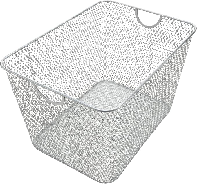 YBM Home Mesh Wire Storage Basket for Shelves, Pantry Organization, and Kitchen - Multipurpose Steel Wire Basket Holder Bin for Organizing Office Supplies, Household Toiletries and Laundry Supplies