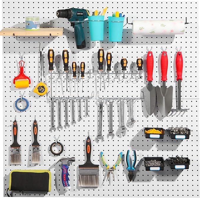 FRIMOONY Pegboard Hooks, with Bins, Peg Locks, for Organizing Various Tools, 204 PCS, 80 of Which are Locks