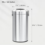 EKO Urban 24 Gallon Round Stainless Steel Open Top Waste Bin, Tall Commercial Trash Can for Indoor/Outdoor, Extra Large Metal Garbage Bin for Office, Restaurant, Restroom, 90L