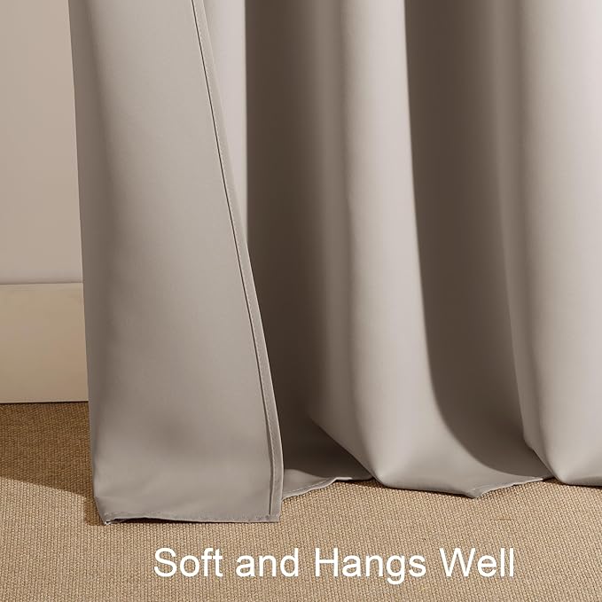 PONY DANCE Blackout Window Curtains - Rod Pocket Window Treatments Curtain Panels/Draperies Room Darkening Noise Reducing Home Fashion, Wide 42 x Long 36 inches, Light Taupe, One Pair