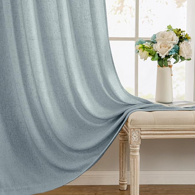 MIULEE Non-See-Through Privacy Linen Curtains 2 Panels, Light Filtering Window Curtains Farnhouse Textured Back Tab Semi Sheer Drapes for Bedroom Living Room, 52 x 72 Inches Long, Stone Blue