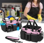 LoDrid Large Professional Cleaning Caddy with Detachable Divider, Supply Organizer with Handle and Shoulder Strap, Cleaning Bags for Housekeepers & Cleaners, Pink