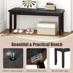 Giantex Dining Room Bench, Traditional Upholstered Table Benches, Hallway PU Leather Bench Entryway Bench, Bedroom Bench for End of Bed, Ottoman Bench (Brown)