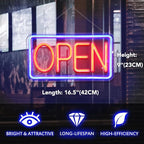 Open Signs for Business,Neon Open Sign Led,16.5"x 9",with Open/Closed Bussiness Hour Sign Set,Light for Bar Coffee Salon Store Window,12V/2A Adapter with ON/OFF Switch (Blue/Red Horizontal)