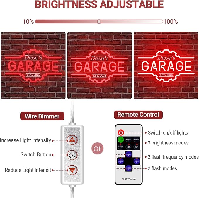 Custom Garage Neon Sign, Personalized 3D Engraved Gear Garage Name LED Sign, Customized Dimmable Neon Lights for Garage, Workshop, Carport & Man Cave Wall Decor, Gifts for Dad Father Husband Grandpa