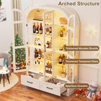 Arched Display Cabinet with 3 Glass Doors,5-Tier Curio Cabinet W/3 Color Lights for Collectibles,78'' Tall Curio Cabinet W/2 Drawers,Modern Display Case W/Human Body Sensor for Living/Game Room,Arche