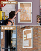 Mifuro 36"x24" Enclosed Bulletin Board, Outdoor Lockable Weather-Resistant Aluminum Cork Noticeboard for School & Office, Silver Frame w/Cork