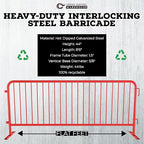 Angry Bull Barricades Metal Interlocking Steel Barricade (8.5 Ft. Heavy Duty, Flat Feet, Red Powder Coated, Set of 20)
