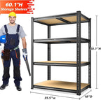 REIBII Garage Shelving 60.1" H Storage Shelves Heavy Duty 1800 LBS, 4-Tier Metal Shelving Ajustable Garage Shelves for Warehouse Basement Kitchen Pantry Closet, 60.1" H x 35.5" W x 18" D