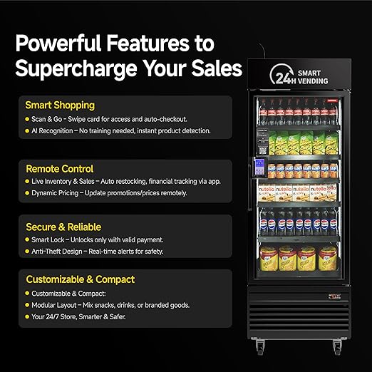 HAHA Smart Vending DC-542D Combo Vending Machine,Smart Refrigerated Beverage Vending Machine with Touch Card Reader - Capacity 378 Bottles (Black, AI Pro)