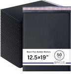 Black 12.5x19.5 Inch Large Poly Bubble Mailers #6 | Self Seal Large Padded Envelopes | Air Cushioned Bubble Mailer | Usable Size 12.5x18 | Waterproof Lightweight Mailing Shipping Bags | 50 Pack Bulk