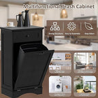 13 Gallons Tilt Out Trash Cabinet Freestanding Kitchen Trash Bin Cabinet Wood Garbage Recycling Cabinet with Hideaway Drawer Pet Proof Trash Can Holder for Kitchen Living Room, Dark Black