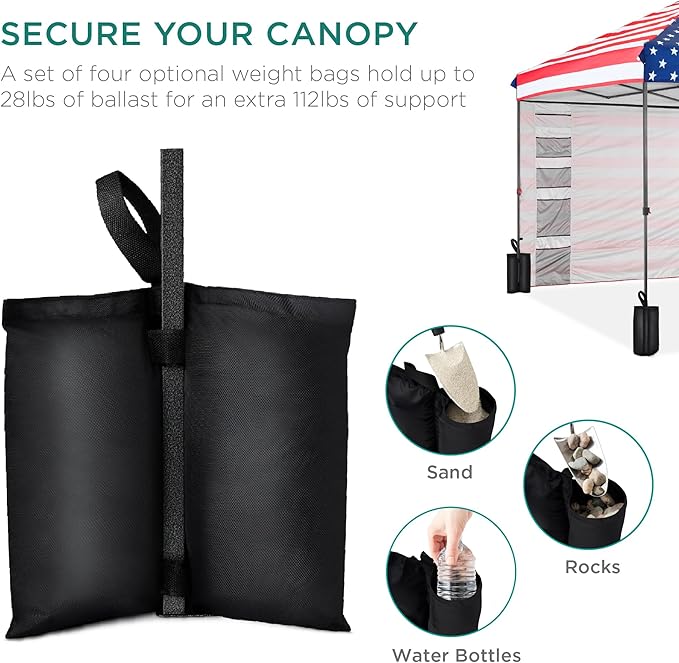 Best Choice Products 10x10ft Easy Pop Up Canopy w/Side Wall, 10 Pockets, Portable Carrying Case, 1-Button Setup, 4 Weight Bags - American Flag