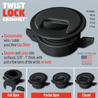 2PK Black Patented: Only Cable, Wire, Cord Management Tool-Free Self-Securing/Locking Grommet and with Cap Slider, for Walls, Ceilings, Desks - Used for All Surfaces 3/8" to 1" Thick. Made in USA