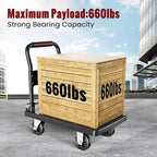 Upgraded Foldable Push Cart Dolly | 660 lbs.Capacity Moving Platform Hand Truck | Foldable for Easy Storage | 4'' PU 360 Degree Swivel Silent Wheel-Black