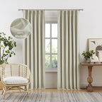 DUALIFE 90 Inch Curtains for Living Room Greige Natural Linen,Pinch Pleat/Back Tab Country Hooks Drapes for Sliding Patio Door Two Burg Blackout Track System Curtains Set of 2,W40xL90
