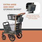 Wadabuggy Shop Foldable Shopping Cart - Portable & Lightweight Folding Utility Carts with Easy to Maneuver Wheels, Storage Baskets for Grocery and Heavy Duty, Cup Holders & Zippered Pouch