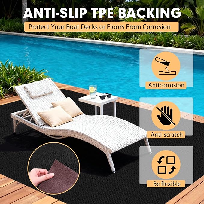 Marine Carpet,6 FT x 14 FT Black Indoor Outdoor Carpet 0.2" Thick with Water-Proof TPE Backing, Non-Slide for Home, Patio, Porch, Deck