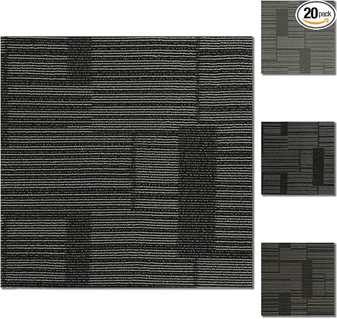 24" x 24" Self-Adhesive Carpet Tiles, 20 Pack Peel and Stick Carpet Squares for Indoor Flooring, Non-Slip Squares Carpet Floor Tile for Basement, Bedroom, Office, Easy DIY Installation
