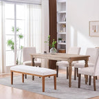 Rowill 53 Inch Long Entryway Bench for Bedroom End of Bed, Dining Room Bench with Upholstered Padded Seat and Solid Wood Leg for Kitchen, Living Room, Indoor and Hallway, Cream