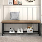 FOLUBAN Entryway Bench, Industrial Wood and Metal Storage Bench with Metal Shelf, Indoor Shoe Rack Bench Seat for Living Room, Bedroom, Hallway, Entrance, Rustic Oak, 47 Inch