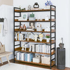 HCHQHS 6 Tier Bookshelf, Adjustable Industrial Bookcase, Vertical Tall Book Shelf, Wood and Black Metal Open Bookshelves for Home Office, Living Room, Bedroom