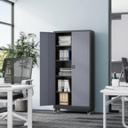 Metal Rolling Storage Cabinet-74.6” Tall Steel File Cabinets with Wheels Lockable Doors and Adjustable Shelves-Black & Gray Steel Storage Cabinet for Home, School, Office, Garage