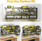 Extra Large 64" W Power Tool Organizer Wall Mount, Load 1000 lbs, Heavy Duty 4 Tier Garage Storage Rack with 8 Drill Holders, 2 in 1 Corner or Straight Installation, Christmas Gift for Men
