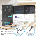 AVLT 57 Inch Heavy Duty Pole Top Mount Monitor Arm Series – Dual & Single Add-On Kits, Height Adjustable, VESA Compatible (Black, Add-On Monitor Arm)