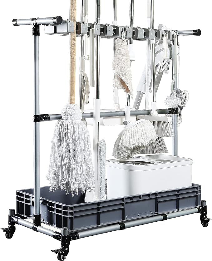Generic Multifunctional Cleaning Cart and Tool Organizer - Broom and Mop Holder