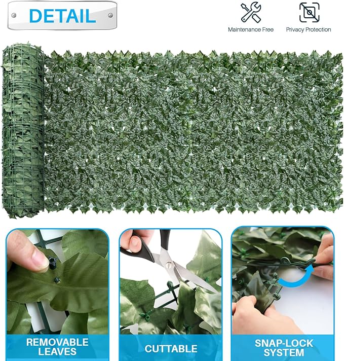 Patio Paradise 3'x44'-1Pc Faux Ivy Fence Privacy Screen Artificial Greenery Wall Backdrop,Fake Grass Wall Panels for Outside Apartment Balcony,Vine Leaf Decor for Outdoor Patio Chain Link