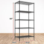 REIBII 5 Tier Storage Shelves Adjustable Wire Rack Shelving, Kitchen Shelves 13.4" D x 23.2" W x 60" H Strong Metal Shelves for Restaurant Garage Pantry，Black