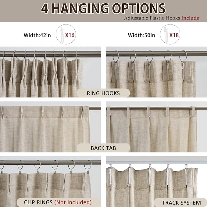 Beige Sheer Curtains 140 Inches Long with Pinch Pleat,Memory Trained Custom Made Pleated Drapes Textured Extra Long High Ceiling Tall Curtain for Living Room 42 Inch Wide Each Panel Back Tab