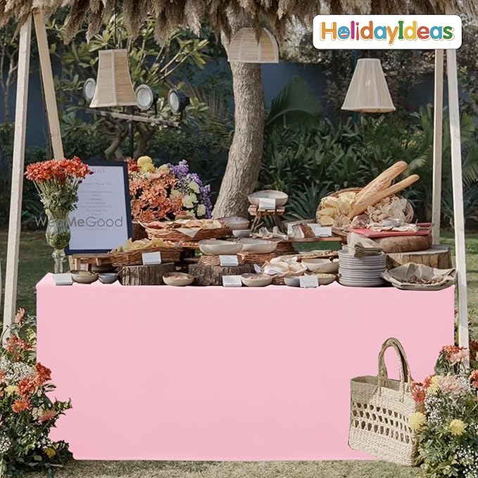 HolidayIdeas Open Back Fitted Tableclothss for 6 Foot Rectangle Table, Wrinkle Resistant Washable Table Covers 72x30 Inch for Craft Fairs, Banquets, Trade Show Display, Pink,4 Pcs