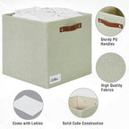 Collapsible Fabric Storage Cube Bins with 2 Reinforced PU Handles, Foldable Storage Organizer Baskets for Closet, Shelves, Living Room | 13"x13"x13", 4 Pack, Sage Green