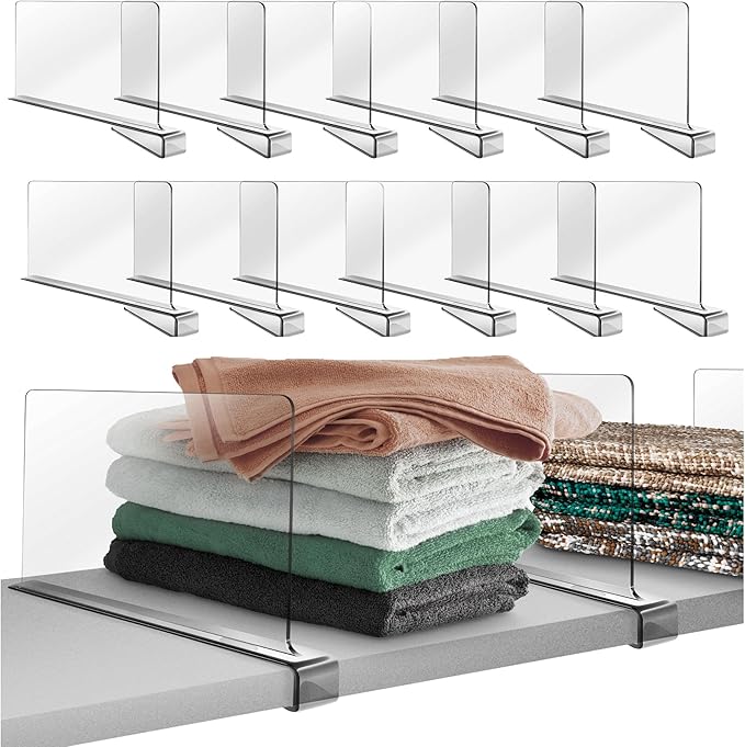 12Pack Acrylic Shelf Dividers for Closet Organization, Clear Shelf Divider Fits Shelves of 0.4-1 Inch,Purse Organizer for Closet, Shelf Organizer, Closet Organizers and Storage