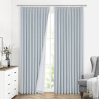 Vision Home Blue Fog Pinch Pleated Full Blackout Curtains Linen Blended Room Darkening Window Curtains 63 inch for Living Room Bedroom Thermal Insulated Pinch Pleat Drapes with Hooks 1 Panel 60"Wx63"L