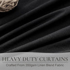 100% Blackout 100 Inch Long Black Curtains for Bedroom 2 Panels Set, Modern Pleated Lush Decor Curtain Rod Pocket Black Boho Insulated Soundproof Large Window Heavy Linen Drape 50" Wx100 L