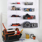 Hicarer 8 Pack Pegboard Baskets and Peg Board Racks Set, Pegboard Hooks, Square Style Wire Shelf Baskets, for Organize Tools, Workbench, Accessories, Garage Storage, Wall Organizer Attachments (Black)