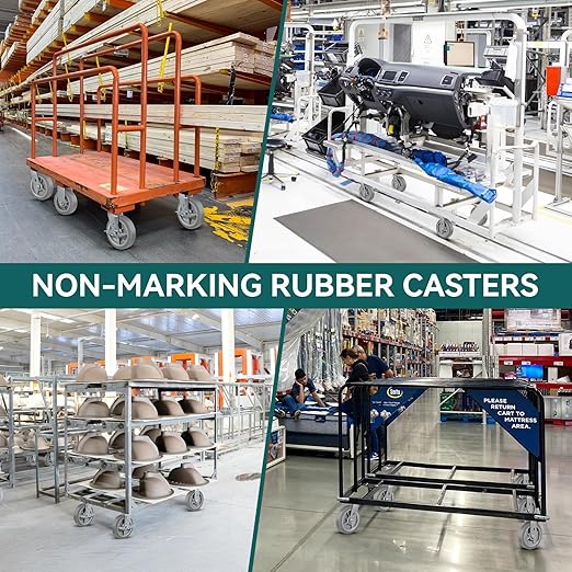 8'' × 2'' Caster Wheels, Heavy Duty Industrial Casters, Rubber Wheels with Roller Bearing, Load 1000lbs per Swivel Caster for Cart Dolly Toolbox Trolley (2 Brake)