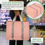 VENO 2 Pack Cooler Bag and Insulated Grocery Bags for Food Delivery, Collapsible Cooler. Reusable Shopping Bags for Groceries with Hard Bottom, Zippered, Foldable, Heavy-Duty (Peach Pink, 2 Pack)